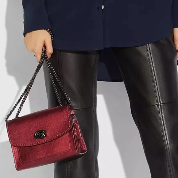 Coach Parker Handbag in Metallic Red Leather